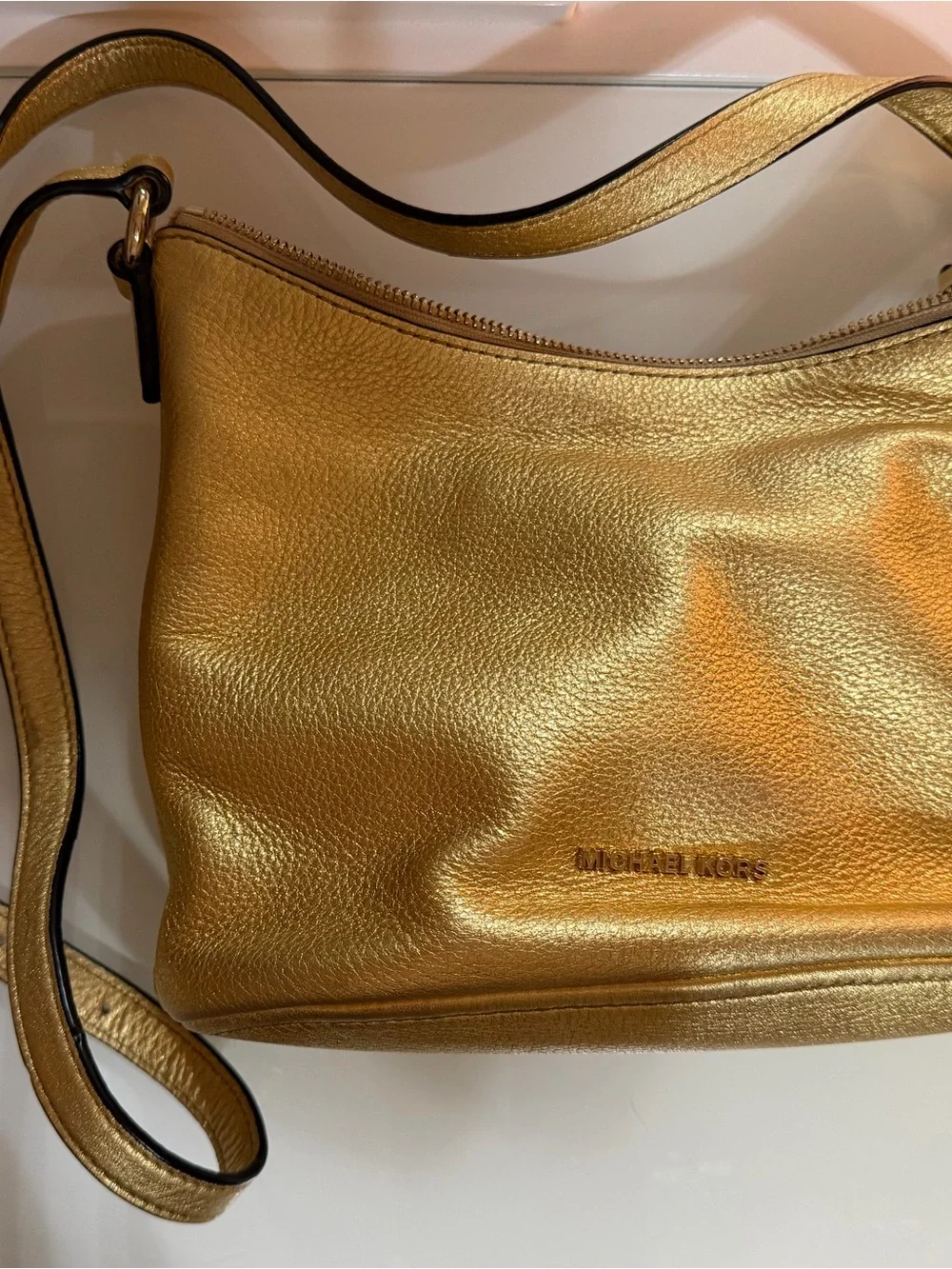 Michael Kors Metallic Gold Leather Shoulder Crossbody Bag